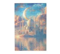 Liorosa Moonlit Mirage Puzzle en bois 1000 pièces pour adulte, mosquée flottante éthérée avec croissant de lune et étoiles réfléchissantes, architecture islamique de rêve, pièces parfaitement