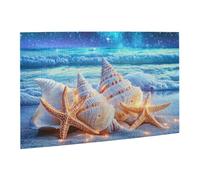 Liorosa Moonlit Treasures - Puzzle en bois de 500 pièces pour adulte, conques et étoiles de mer lumineuses sur la côte de saphir sous les vagues étoilées, art océanique en bois de qualité supérieure