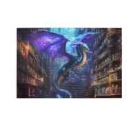 Liorosa Mystery Legend Puzzle en bois de 1000 pièces pour adulte, dragon avec ailes lumineuses dans un labyrinthe de livre sans fin, les pièces s'emboîtent parfaitement, convient pour les loisirs en
