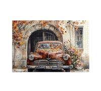 Liorosa October's Time Puzzle en bois de 1000 pièces pour adultes, voiture classique sous la porte en pierre ornée d'automne, idéal pour la détente et le plaisir en famille, loisirs créatifs pour