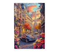 Liorosa Paris Springtime Elegance - Puzzle de 1000 pièces pour adultes, tour de fer avec route couverte de pétales et véhicule rétro, chaque pièce est unique, exercice des compétences pratiques et de