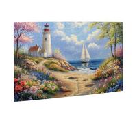 Liorosa Phare rouge et blanc de 500 pièces - Puzzles vibrants en fleurs au bord de la mer, voilier vintage et paysage printanier coloré, idéal pour la détente et le plaisir en famille