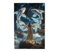 Liorosa Pisces Girl Puzzle en bois 1000 pièces pour adulte, design rêveur, illustrations uniques de la série douze constellations, puzzles en bois vibrants, profitez du plaisir de résoudre des puzzles