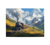 Liorosa Plateau Train à vapeur 500 pièces de puzzle en bois pour adulte, beau plateau de montagne enneigée, profitez du processus de résolution de puzzle, design unique et beau, cadeau pour un ami