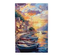 Liorosa Puzzle 1000 pièces pour adultes - Sérénade au coucher du soleil, danse du village côtier avec l'heure dorée. Chaque pièce est un coup de pinceau de beauté tranquille, parfait pour détendre