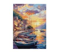Liorosa Puzzle 500 pièces pour adultes - Sérénade au coucher du soleil, danse du village côtier avec l'heure dorée. Chaque pièce est un coup de pinceau de beauté tranquille, parfait pour détendre