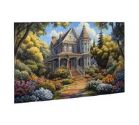 Liorosa Puzzle à breloques de campagne pour adultes - 500 pièces - Maison classique en bois dans une prairie de fleurs sauvages - Puzzle en bois - Chef-d'œuvre de paysage - Pièces parfaitement