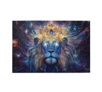 Liorosa Puzzle adulte 1000 pièces : majestueux lion couronné dans le ciel nocturne étoilé, puzzle en bois coloré vif, art animal mythique pour la décoration de la maison, design unique et beau