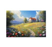 Liorosa Puzzle adulte avec huttes de fleurs sauvages, 1000 pièces, beau paysage rural, fleurs colorées, design unique et beau, exercice pratique et patience de pensée
