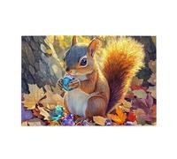 Liorosa Puzzle amusant de 1000 pièces, chasseur de trésors d'automne, écureuil curieux avec pierre bleue dans les forêts dorées, unique et beau, puzzles adaptés pour divertir en famille pendant les
