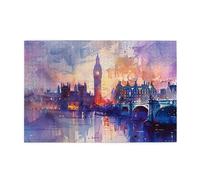 Liorosa Puzzle aquarelle Big Ben de 1000 pièces pour adultes - Les coups de pinceau délicats de l'icône de Londres au crépuscule, les pièces s'emboîtent parfaitement, adapté pour les soirées de jeux