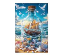 Liorosa Puzzle bouteille dérivante et bateau à voile pour adultes 1000 pièces, design artistique fantastique unique, chaque pièce est unique, oubliez les problèmes de la vie, relaxation profonde pour