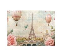 Liorosa Puzzle classique Tour Eiffel pour adultes, 500 pièces, paysage urbain de Paris avec fleur au premier plan, esthétique classique vintage, convient pour les loisirs en famille et la décoration