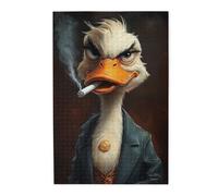 Liorosa Puzzle Dapper Duck pour adultes, 1000 pièces, cigare fumant avec monocle doré en costume, portrait noir en bois de qualité supérieure, animal d'art moderne, adapté pour les loisirs en famille