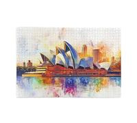 Liorosa Puzzle de 1 000 pièces pour adultes - Opéra de Sydney - Art aquarelle - Voiles vives et reflets du port, puzzle en bois de qualité supérieure pour décoration murale, loisirs exploratoires et