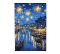Liorosa Puzzle de 1000 pièces au clair de lune pour adultes, scène romantique de Venise avec feux d'artifice étincelants et architecture baroque, convient pour les soirées de jeu, cadeau adapté à la