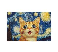 Liorosa Puzzle de 1000 pièces avec chaton mignon et ciel étoilé pour adultes, peinture à l'huile colorée avec design classique, design vif, cadeau adapté à la famille et aux amis, profitez du
