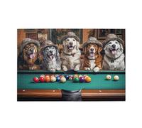 Liorosa Puzzle de 1000 pièces avec chiot ludique dans des chapeaux se relaxant sur une table de billard pour adultes, atmosphère chaleureuse de taverne, puzzle en bois de qualité supérieure sur le