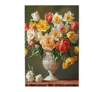 Liorosa Puzzle de 1000 pièces avec élégance printanière, vase blanc orné de tulipes et jonquilles multicolores, chaque pièce est unique, activités amusantes pour les vacances en famille