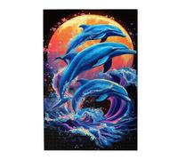 Liorosa Puzzle de 1000 pièces Dauphin au clair de lune, puzzle fantastique en bois, superbe œuvre d'art, design vibrant et unique, complet avec famille et amis