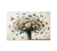 Liorosa Puzzle de 1000 pièces de chrysanthèmes et papillons en fleurs pour adultes, illustration amusante, vibrante et unique, complet avec la famille et les amis, assemblage pratique de votre