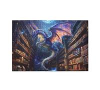 Liorosa Puzzle de 1000 pièces - Gardien de bibliothèque enchanté, dragon majestueux planant à travers des piles de livres anciens, défi cérébral, idéal pour les soirées de jeu, design unique et beau