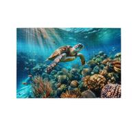 Liorosa Puzzle de 1000 pièces - Gardien des récifs coralliens, tortue de mer nageant à travers un monde sous-marin vibrant avec des poissons, plaisir à la fois corps et esprit, cadeau pour un ami