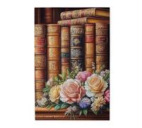 Liorosa Puzzle de 1000 pièces - Livres et fleurs antiques, volumes en cuir ornés avec des roses, esthétique classique vintage, exercice des compétences pratiques et de la pensée, cadeaux pour les amis