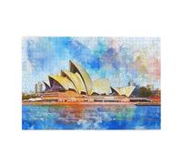 Liorosa Puzzle de 1000 pièces pour adultes - Art vibrant de l'opéra de Sydney, puzzle en bois aux couleurs du coucher de soleil, design abstrait coup de pinceau pour décoration murale, brainstorming