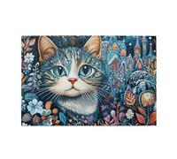 Liorosa Puzzle de 1000 pièces pour adultes - Chat enchanté et château de conte de fées, félin dans un jardin mystique, art fantastique en bois de qualité supérieure, profitez du processus de