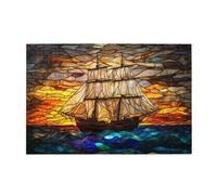 Liorosa Puzzle de 1000 pièces pour adultes - chef-d'œuvre de la goélette en bois sous le ciel du vitrail, loisirs et défis exploratoires, esthétique classique vintage, adapté pour les soirées de jeu