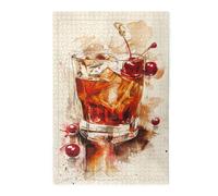 Liorosa Puzzle de 1000 pièces pour adultes en verre à whisky avec cerises rubis, puzzle en bois, idéal pour les soirées de jeu, profitez du processus de résolution de puzzle, cadeau pour un ami