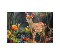 Liorosa Puzzle de 1000 pièces pour adultes - Fauve des forêts enchantées, puzzle en bois avec manteau à pois et alerte aux oreilles rouges, couleurs vives, brainstorming pour soulager le stress, pour