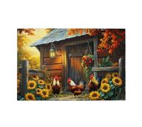 Liorosa Puzzle de 1000 pièces pour adultes - Ferme rustique - Coqs et tournesols à l'heure d'or - Vibrant et unique - Exercice cérébral stimulant - Loisirs créatifs pour adultes - Cadeau pour un ami