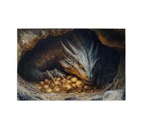 Liorosa Puzzle de 1000 pièces pour adultes - Obsession de la richesse du dragon - Puzzle en bois doré pour les amateurs de fantaisie - Les pièces s'emboîtent parfaitement, loisirs et défis