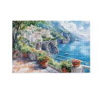 Liorosa Puzzle de 1000 pièces pour adultes - Paysage aquarelle de la côte méditerranéenne, puzzle en bois avec de superbes œuvres d'art, puzzles scéniques relaxants pour décoration d'intérieur et