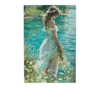 Liorosa Puzzle de 1000 pièces pour adultes - Rêverie au bord du lac, femme éthérée en robe bleue fluide, brainstorming pour soulager le stress, œuvre d'art amusante pour adulte, profitez du processus