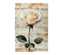 Liorosa Puzzle de 1000 pièces pour adultes - Rose blanche élégante sur partition de musique vintage, puzzle en bois avec thème musical romantique, plaisir à la fois corps et esprit, profitez du