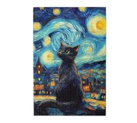Liorosa Puzzle de 1000 pièces pour adultes - Silhouette de chat nuit étoilée, design unique et beau, plaisir à la fois corps et esprit, soulage le stress et profitez du plaisir de résoudre des puzzles