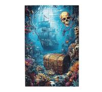 Liorosa Puzzle de 1000 pièces pour adultes - Trésors dorés dans un coffre en bois, décoration murale sous-marine unique, brainstorming pour soulager le stress, idéal pour les soirées de jeu