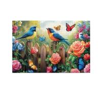 Liorosa Puzzle de 1000 pièces rhapsodie aviaire, oiseaux et papillons sur la clôture d'un jardin paradisiaque amusant, défi cérébral, couleurs incroyablement vives, profitez de résoudre des puzzles