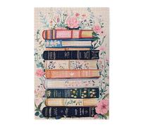 Liorosa Puzzle de 1000 pièces sur le thème du jardin littéraire pour adultes, pile de livres colorés entourée de roses, beau cadeau pour les lecteurs, assemblage pratique de votre décoration murale