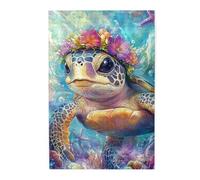 Liorosa Puzzle de 1000 pièces Tortue dans le paradis sous-marin pour adultes, coquillages colorés et couronne fleurie, couleur douce, esthétique, merveilleuse imagination, loisirs créatifs pour