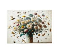Liorosa Puzzle de 500 pièces de chrysanthèmes et papillons en fleurs pour adultes, illustration amusante, vibrante et unique, complet avec la famille et les amis, assemblage pratique de votre