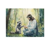 Liorosa Puzzle de 500 pièces - Jésus serein, couronne d'épines qui touche doucement raton laveur dans les forêts éclairées par le soleil, art aquarelle, pièces s'adaptent parfaitement, exercer des