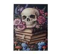 Liorosa Puzzle de 500 pièces pour adulte - Crâne sur des livres anciens avec fleurs, puzzle gothique en bois morte, merveilleuse imagination, œuvre d'art unique pour adultes, cadeau pour un ami