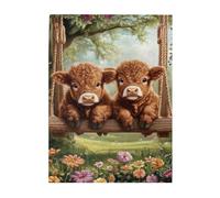 Liorosa Puzzle de 500 pièces pour adultes, adorable duo sur siège en bois avec cadre floral, breloque rustique de campagne, brainstorming pour soulager le stress, profitez du processus de résolution