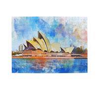 Liorosa Puzzle de 500 pièces pour adultes - Art vibrant de l'opéra de Sydney, puzzle en bois aux couleurs du coucher de soleil, design abstrait coup de pinceau pour décoration murale, brainstorming