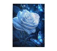 Liorosa Puzzle de 500 pièces pour adultes Enchantement au clair de lune, rose bleue avec pétales de cristal et papillons dans un jardin mystique, art fantastique en bois de qualité supérieure, chaque