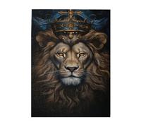 Liorosa Puzzle de 500 pièces pour adultes - Lion couronné majestueux, portrait royal avec couronne dorée ornée, esthétique classique vintage, loisirs et défis exploratoires, design vibrant